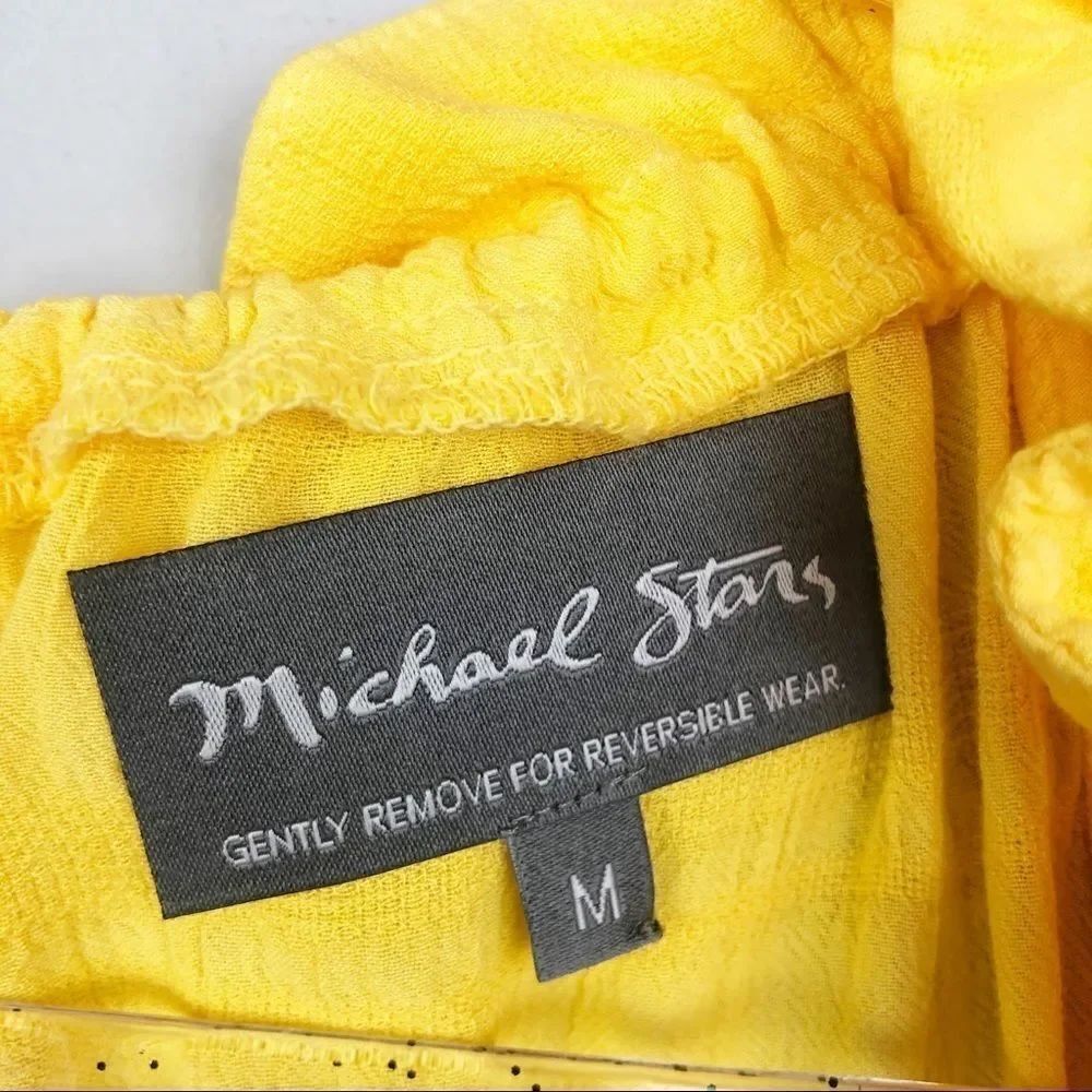 MICHAEL STARS | Ruffle Tie Neck Top Plisse Yellow - Picture 7 of 13